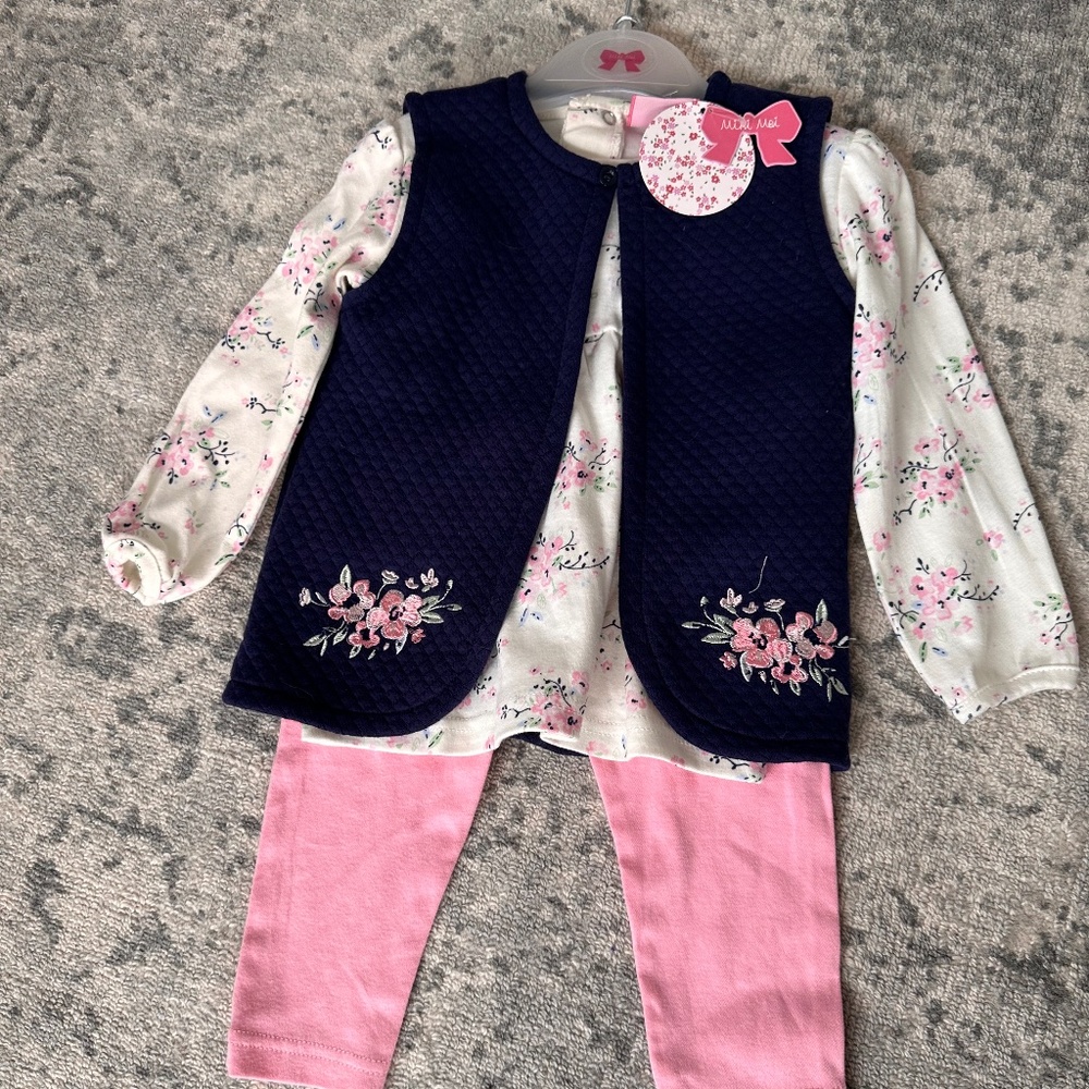 Baby girl pant, shirt and vest set NWT Size 12-18 months